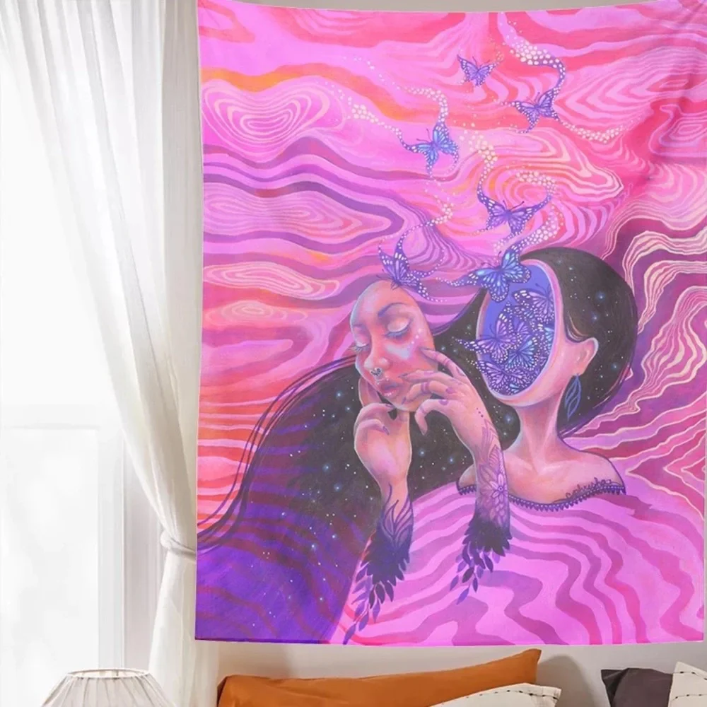 Psychedelic Goth Butterflies Graphic Tapestry Wall Decor